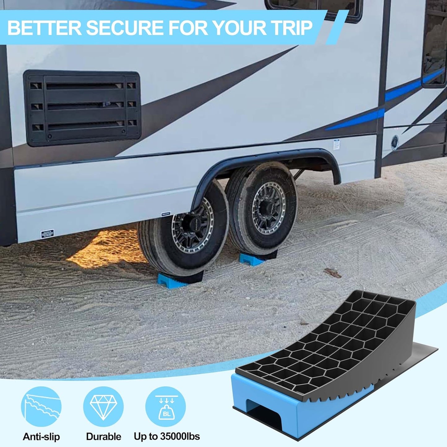 RV Levelers, Heavy Duty RV Ramps for Leveling, Camper Wheel Levelers, Trailer Leveling Up to 35,000 lbs with Rubber Anti-Skid Pads and Storage Carrying Bag